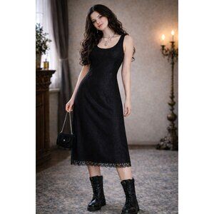 Black Lace Overlay Slip Dress Womens Size 8 Dark Romantic Whimsygoth Y2K Witchy